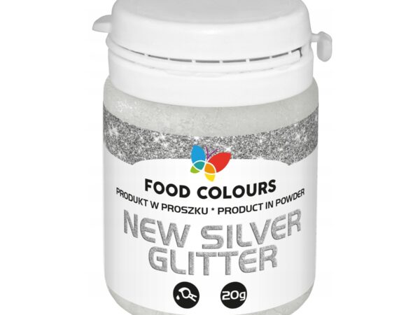 Srebrny brokat spożywczy Silver Glitter 20g do tortów Food Colours
