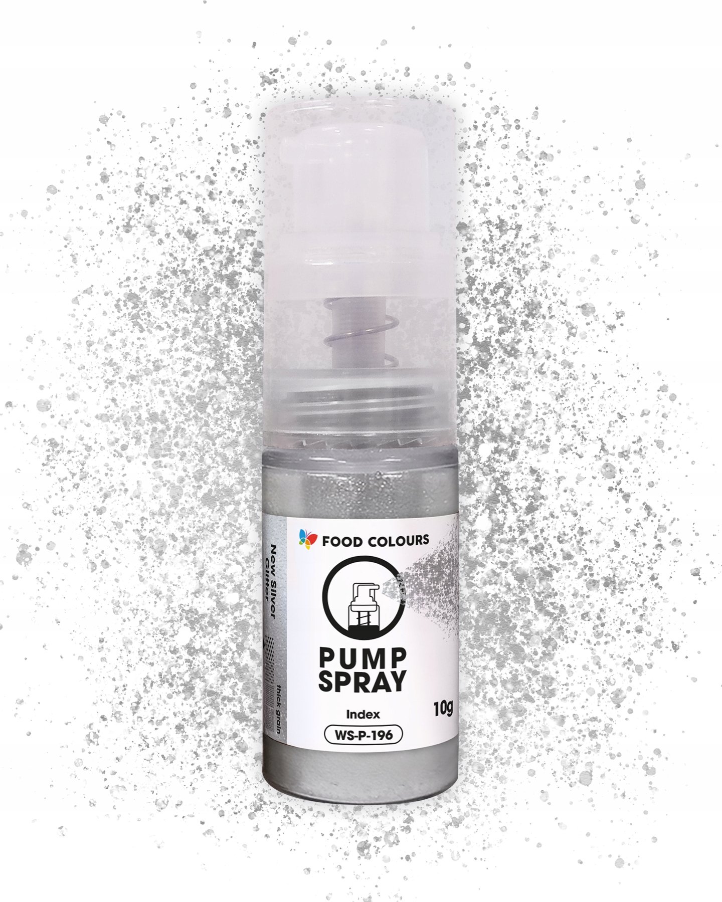 Srebrny brokat spożywczy z pompką do tortów Silver Glitter 5g Food Colours