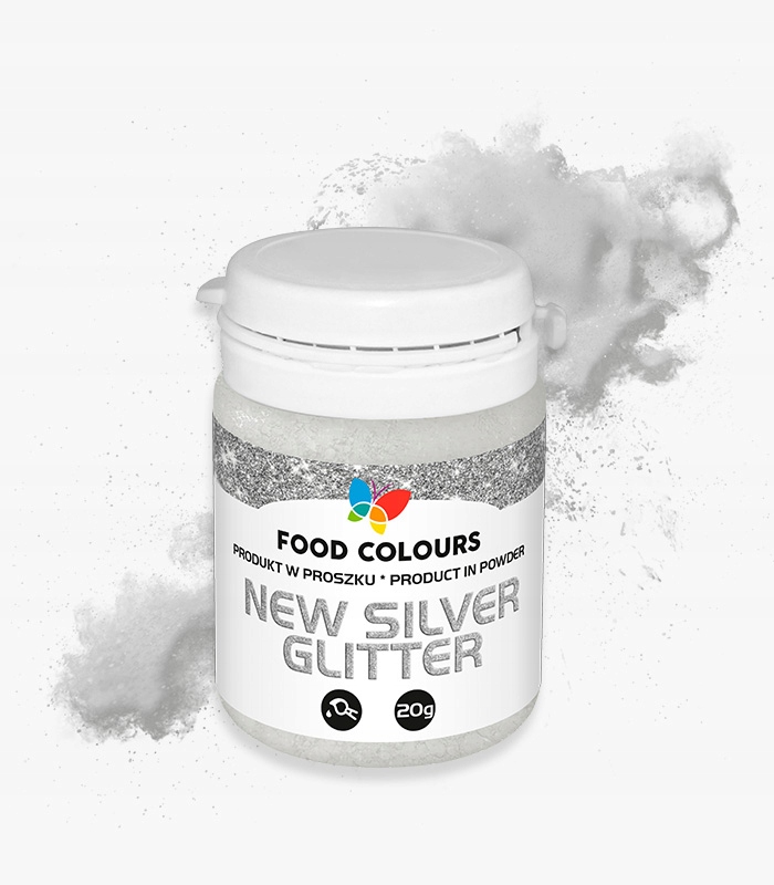 Srebrny brokat spożywczy Silver Glitter 20g do tortów Food Colours