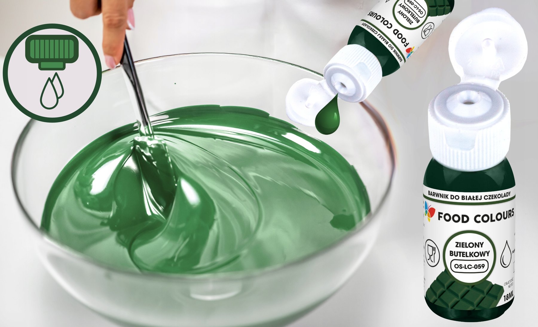 Barwnik do mas tłustych Bottle Green zielony butelkowy Food Colours 18 ml